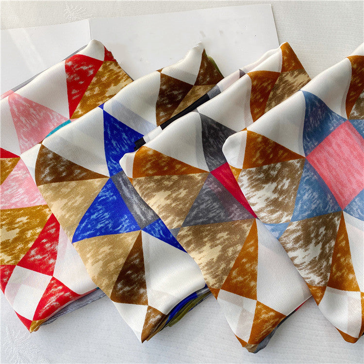 Retro Geometric Pattern Silk Satin Scarf photo 2