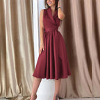 Dies Midi Dress Casual Sleeveless Belt photo 1