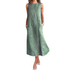 Casual Striped Sleeveless Maxi Dress variant CJNSSYLY04876-Green-S|CJNSSYLY04876-Green-4XL|CJNSSYLY04876-Green-5XL|CJNSSYLY04876-Green-L|CJNSSYLY04876-Green-3XL|CJNSSYLY04876-Green-XXL|CJNSSYLY04876-Green-XL|CJNSSYLY04876-Green-M