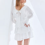 Deep V-neck Solid Color Waist Slimming Dress photo 3
