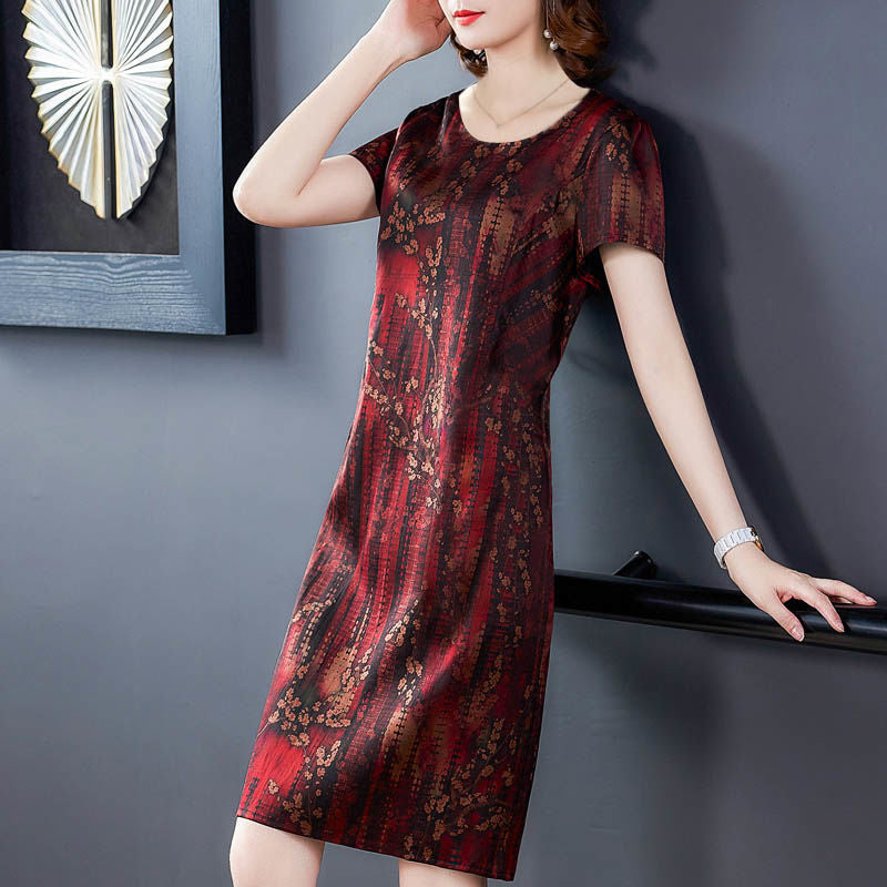 Middle-aged Elderly Ice Silk Print Dress Casual photo 1