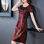 Middle-aged Elderly Ice Silk Print Dress Casual photo 1