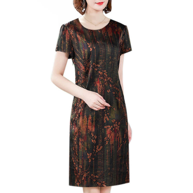 Middle-aged Elderly Ice Silk Print Dress Casual photo 3