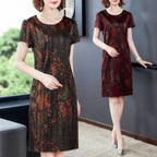 Middle-aged Elderly Ice Silk Print Dress Casual photo 2