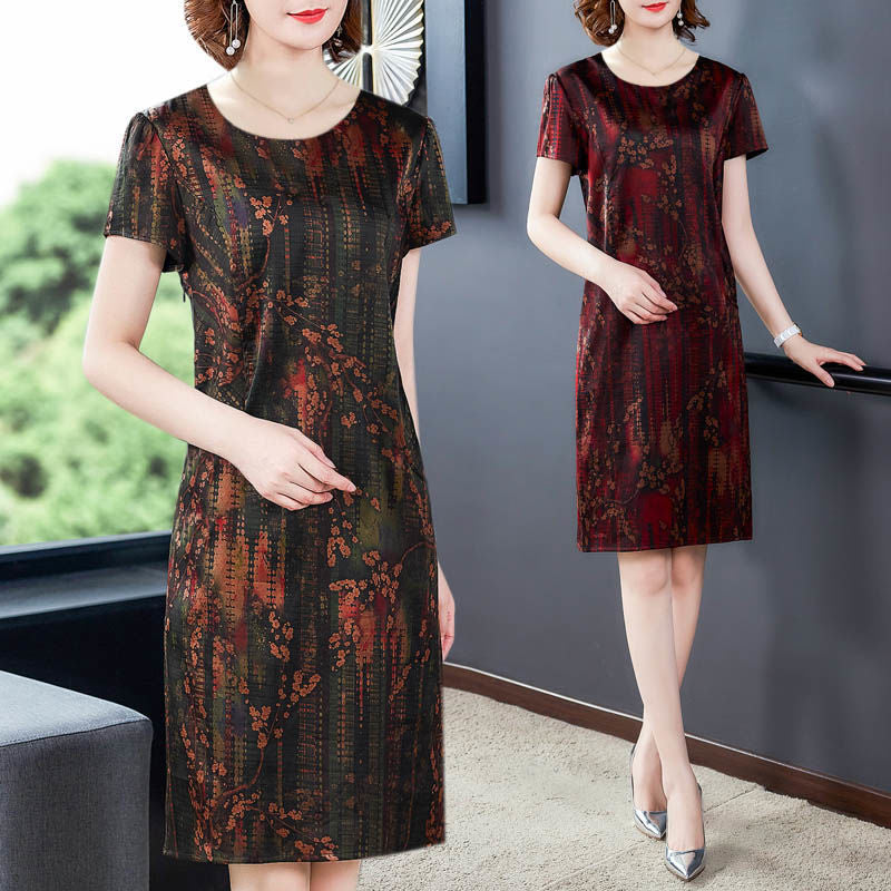 Middle-aged Elderly Ice Silk Print Dress Casual photo 2