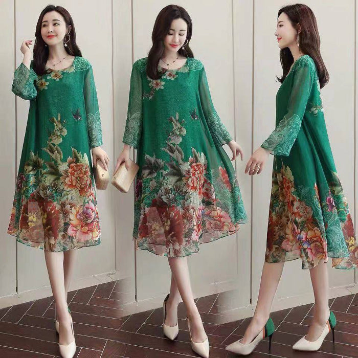 Mom's Loose Thin Floral Chiffon Skirt photo 2