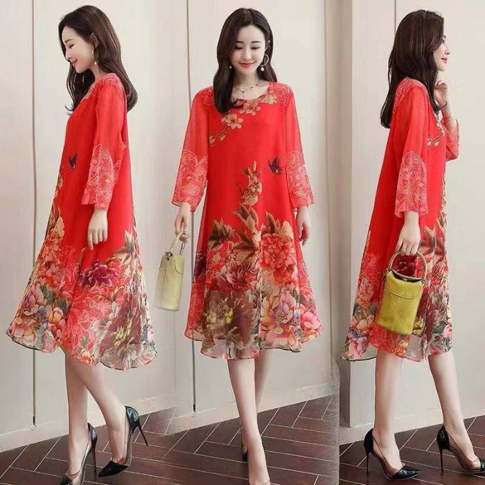 Mom's Loose Thin Floral Chiffon Skirt variant CJLY112271301AZ|CJLY112271302BY|CJLY112271303CX|CJLY112271304DW|CJLY112271305EV|CJLY112271306FU