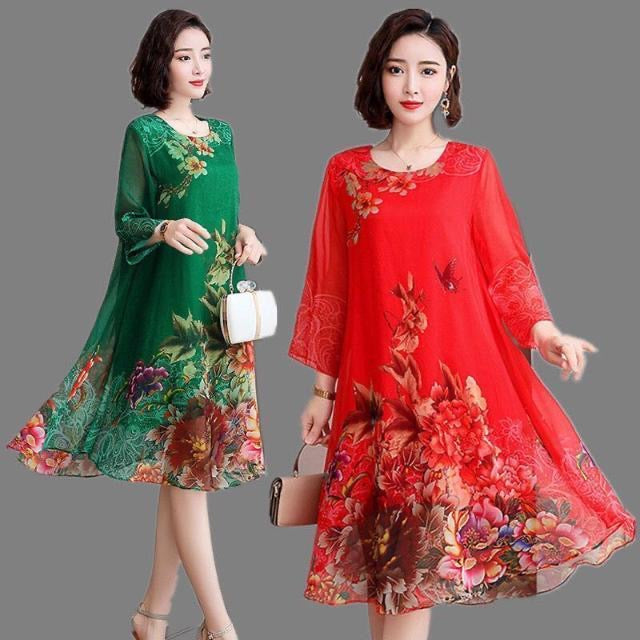 Mom's Loose Thin Floral Chiffon Skirt photo 1