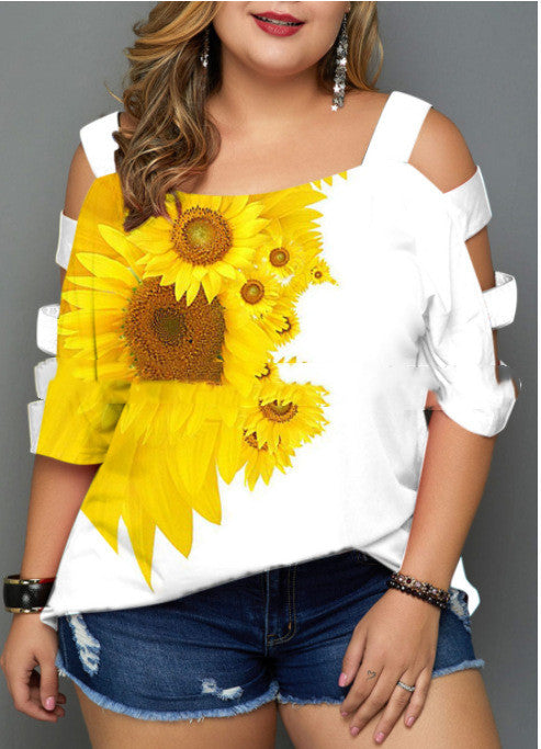 Oversized Printed Trapezoid Cutout Off-the-shoulder Top variant CJLS113697101AZ|CJLS113697102BY|CJLS113697103CX|CJLS113697104DW|CJLS113697105EV