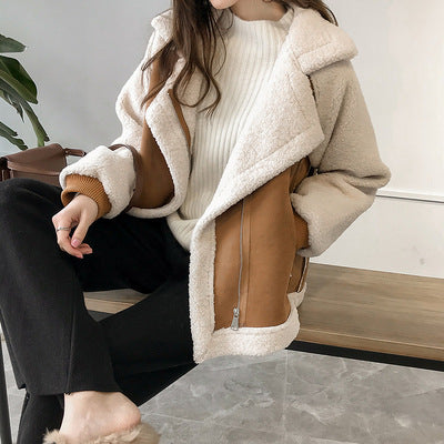 Suede Jacket Short Lamb Velvet Motorcycle photo 3