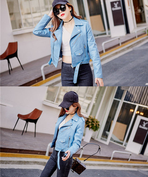 Leather Jacket Korean Slim Motorcycle photo 3