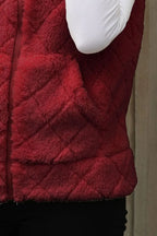 Fuzzy Plaid Texture Zip Up Vest Coat (8)