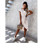 Short Sleeved Round Neck Striped Dress Lace Up Waist Skirt photo 1