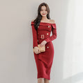 Casual One-neck Belt Waist Slimming Back Split Hip Skirt variant CJLY115016501AZ|CJLY115016502BY|CJLY115016503CX|CJLY115016504DW