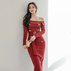 Casual One-neck Belt Waist Slimming Back Split Hip Skirt photo 4
