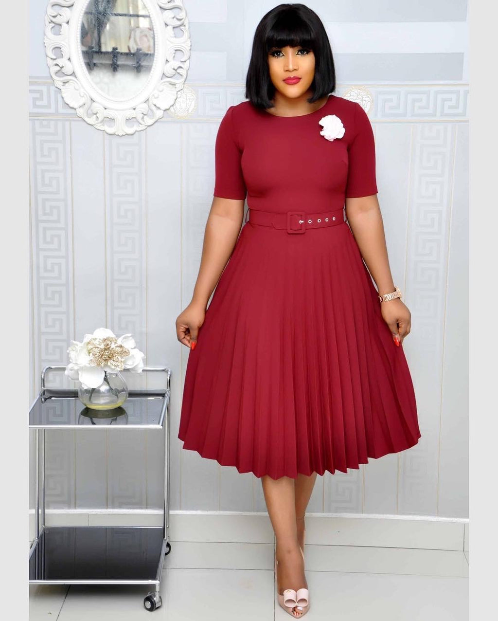 Round Neck Plus Size Mother's Dress Pleated photo 1