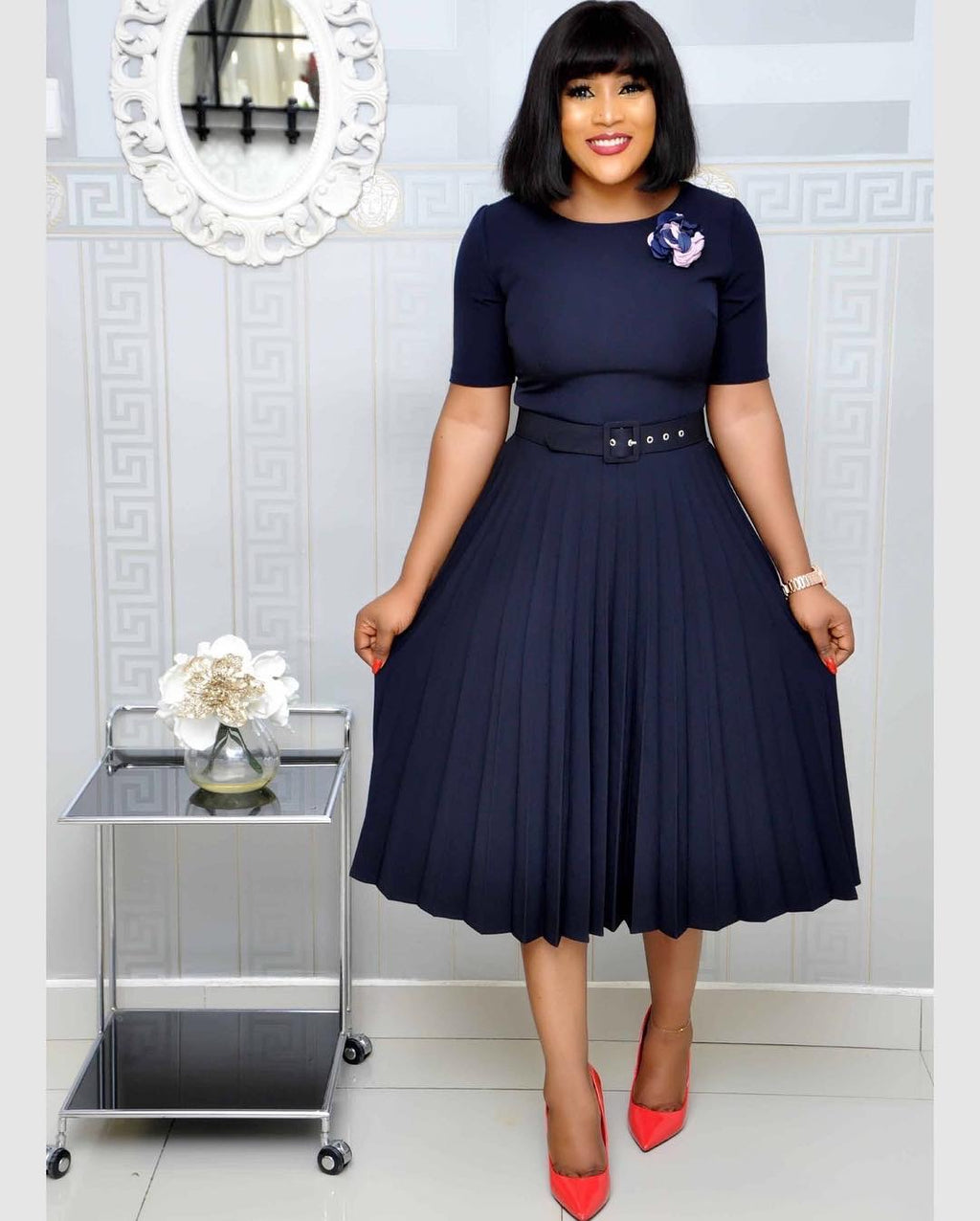 Round Neck Plus Size Mother's Dress Pleated photo 2