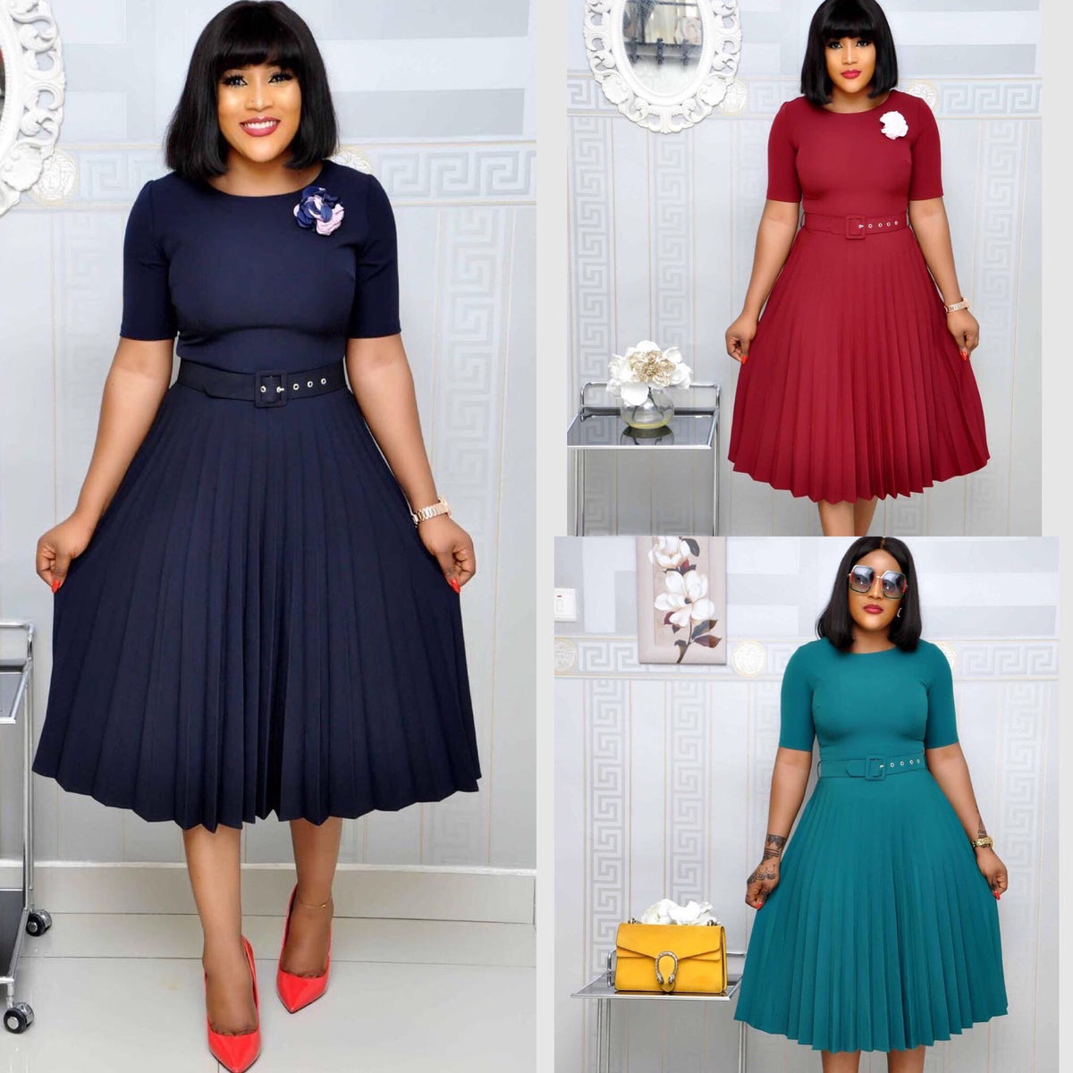 Round Neck Plus Size Mother's Dress Pleated photo 4