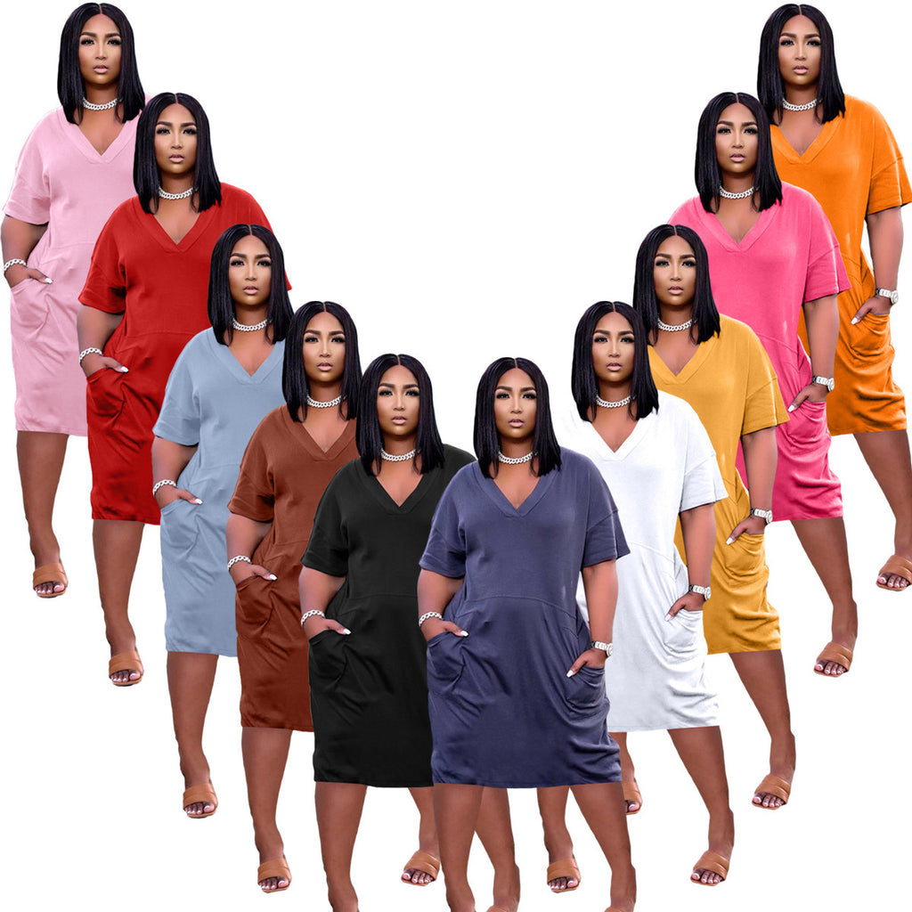 Loose V-neck Casual Dress Pockets photo 4