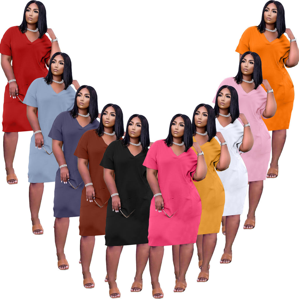 Loose V-neck Casual Dress Pockets photo 5