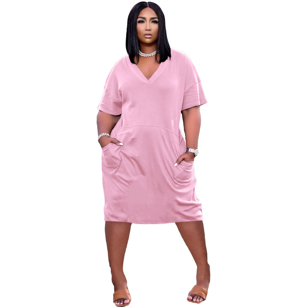 Loose V-neck Casual Dress Pockets photo 1