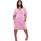 Loose V-neck Casual Dress Pockets photo 1