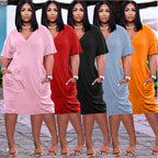 Loose V-neck Casual Dress Pockets photo 2