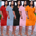 Loose V-neck Casual Dress Pockets photo 3