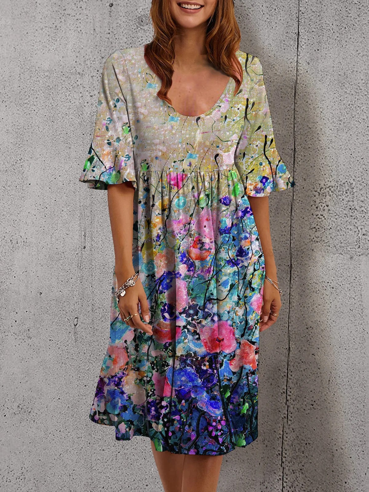 Half Sleeve Elegant Dress Printed Loose Midi variant CJLY115389907GT|CJLY115389908HS|CJLY115389909IR|CJLY115389910JQ|CJLY115389911KP|CJLY115389912LO