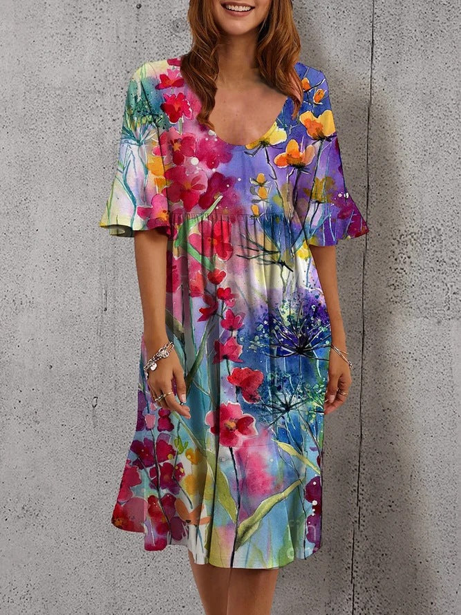 Half Sleeve Elegant Dress Printed Loose Midi variant CJLY115389913MN|CJLY115389914NM|CJLY115389915OL|CJLY115389916PK|CJLY115389917QJ|CJLY115389918RI