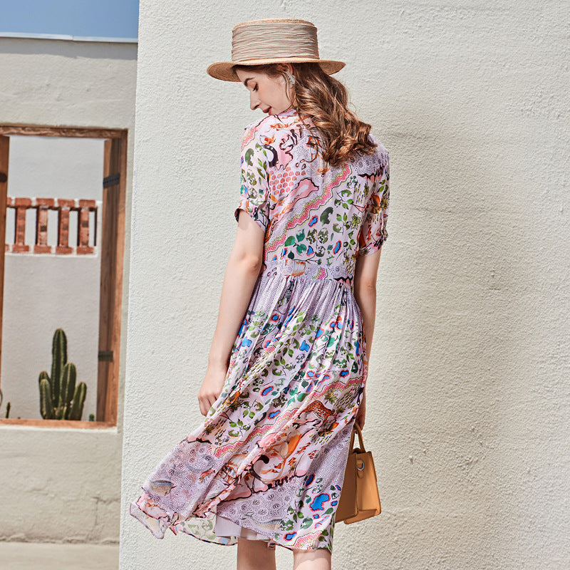 Long Short-sleeved Silk Dress photo 4