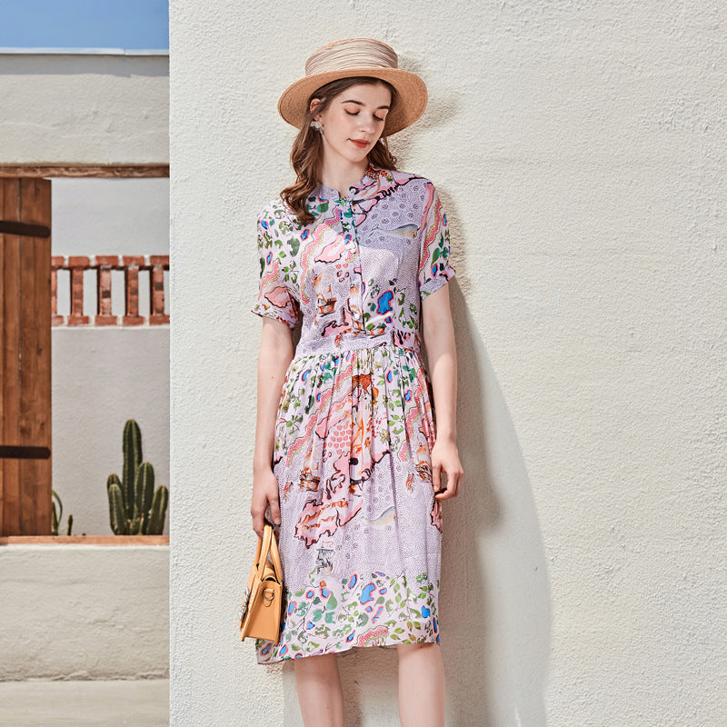 Long Short-sleeved Silk Dress photo 3