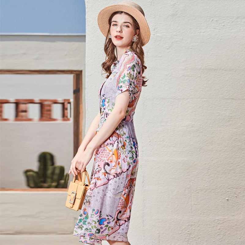 Long Short-sleeved Silk Dress photo 1