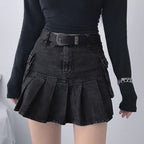 Denim Pleated Skirt High Waist photo 4
