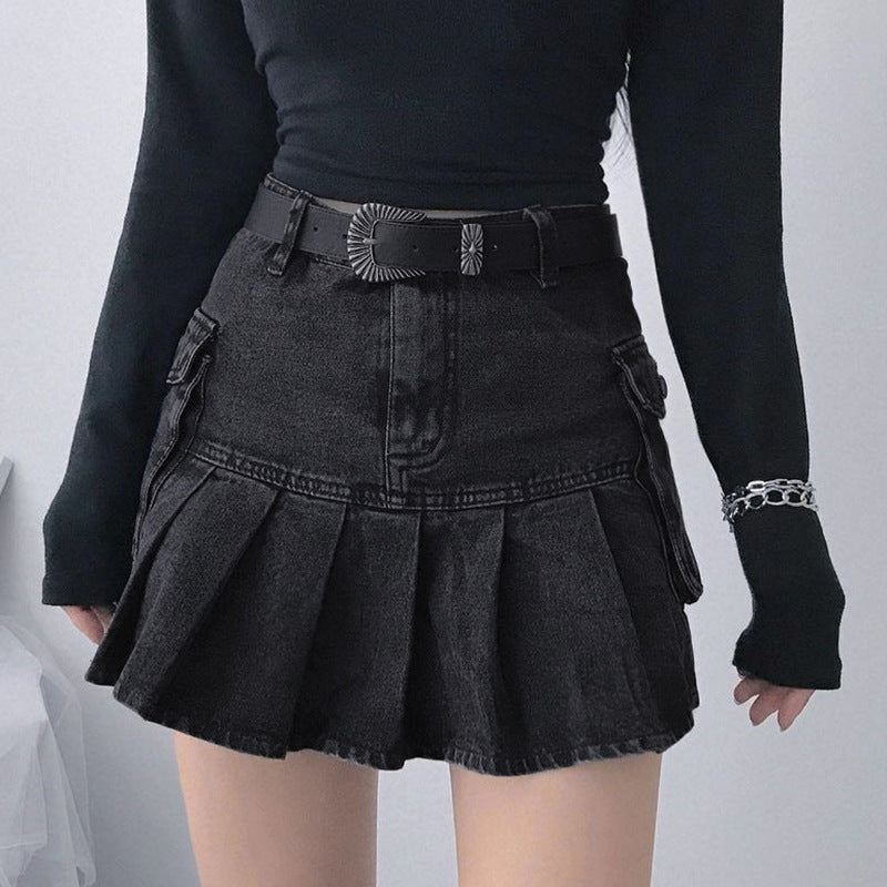 Denim Pleated Skirt High Waist photo 4