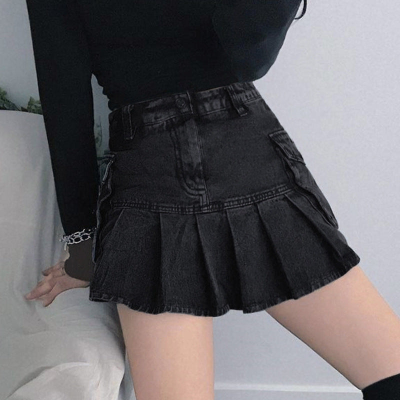 Denim Pleated Skirt High Waist photo 5