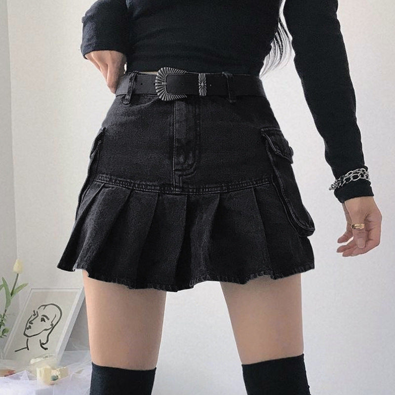 Denim Pleated Skirt High Waist photo 6
