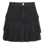 Denim Pleated Skirt High Waist photo 3