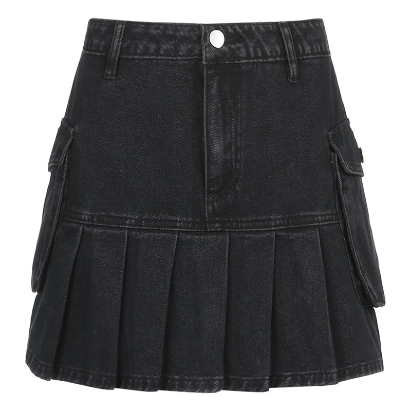 Denim Pleated Skirt High Waist variant CJQZ116600901AZ|CJQZ116600902BY|CJQZ116600903CX|CJQZ116600904DW|CJQZ116600905EV|CJQZ116600906FU