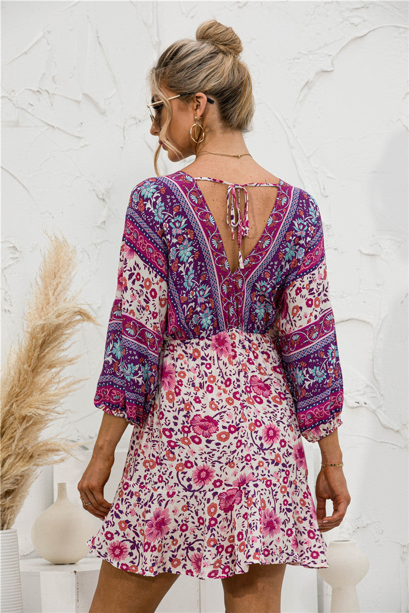 V-neck Positioning Flower Dress photo 1