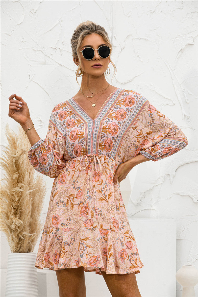 V-neck Positioning Flower Dress variant CJLY116874001AZ|CJLY116874002BY|CJLY116874003CX|CJLY116874004DW