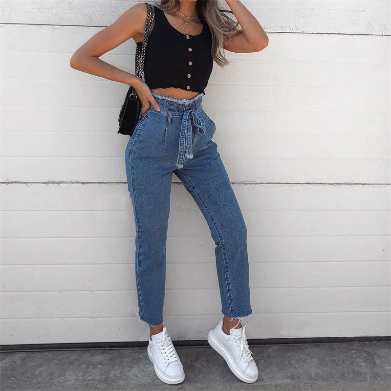 Jeans Flower Bud High-rise Frayed Lace-up photo 4