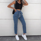 Jeans Flower Bud High-rise Frayed Lace-up photo 4
