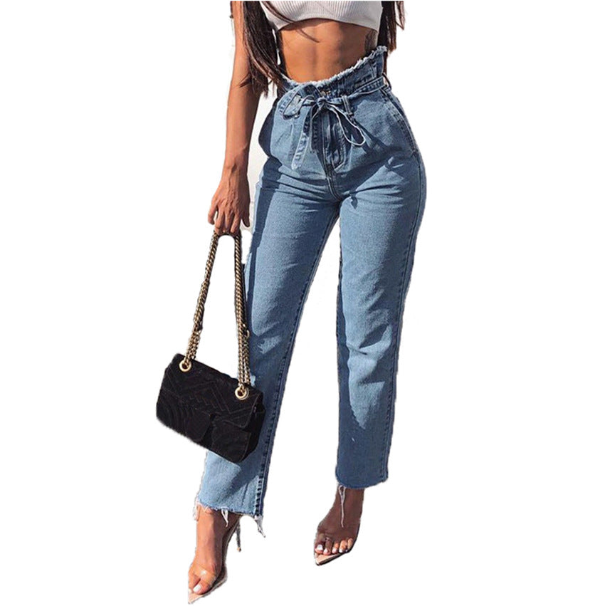 Jeans Flower Bud High-rise Frayed Lace-up photo 2