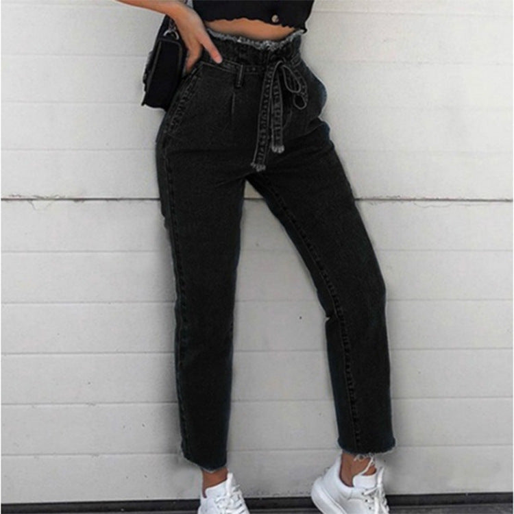 Jeans Flower Bud High-rise Frayed Lace-up photo 1