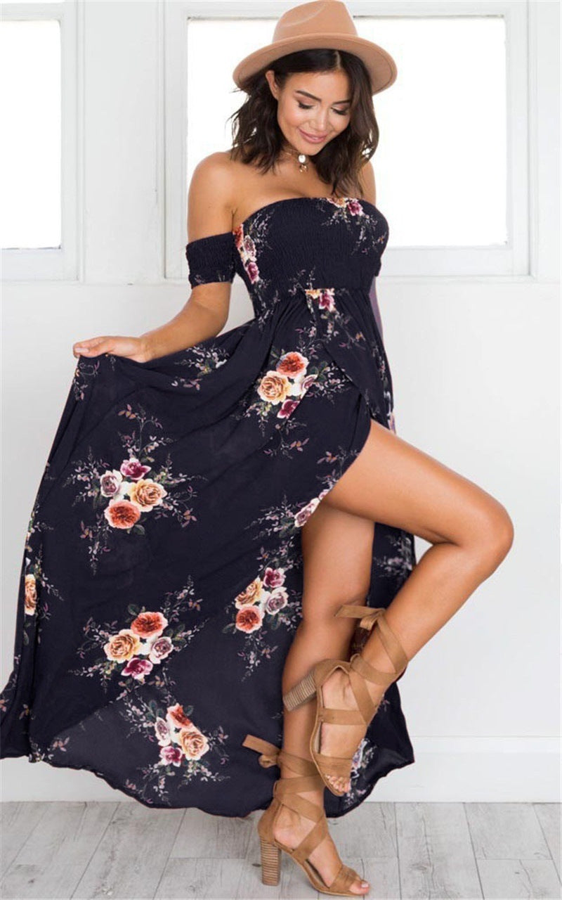 One-shoulder Tube Top Chiffon Printed Split Dress Spot variant CJLY116962001AZ|CJLY116962002BY|CJLY116962003CX|CJLY116962004DW|CJLY116962005EV|CJLY116962006FU|CJLY116962007GT|CJLY116962008HS