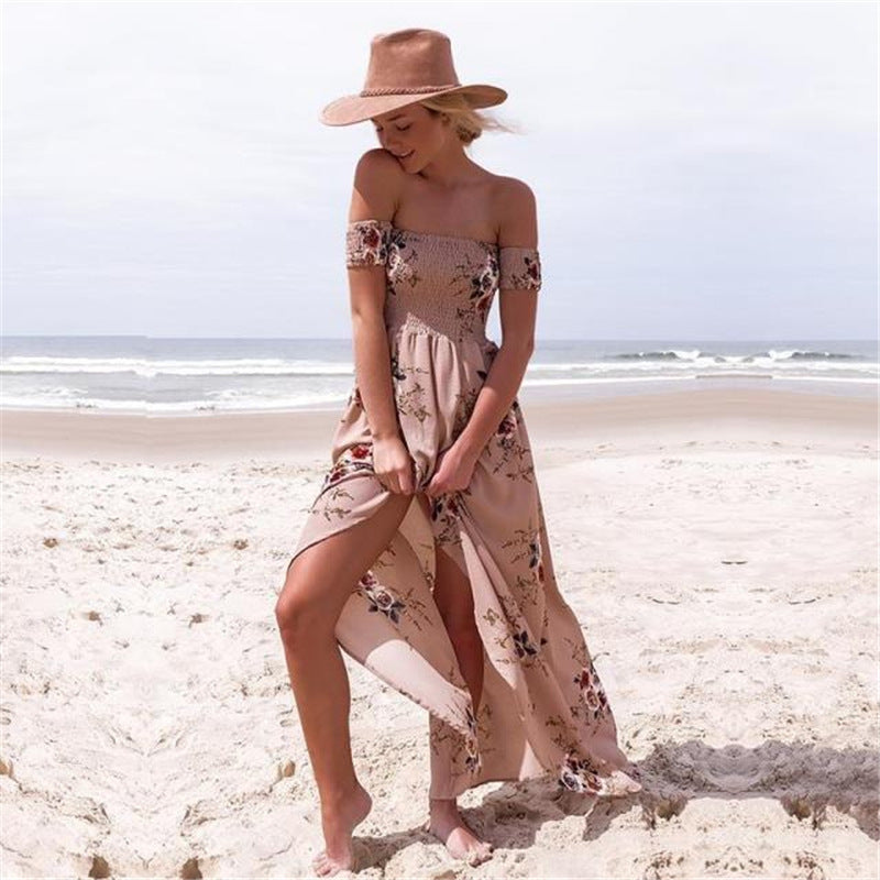 One-shoulder Tube Top Chiffon Printed Split Dress Spot photo 1