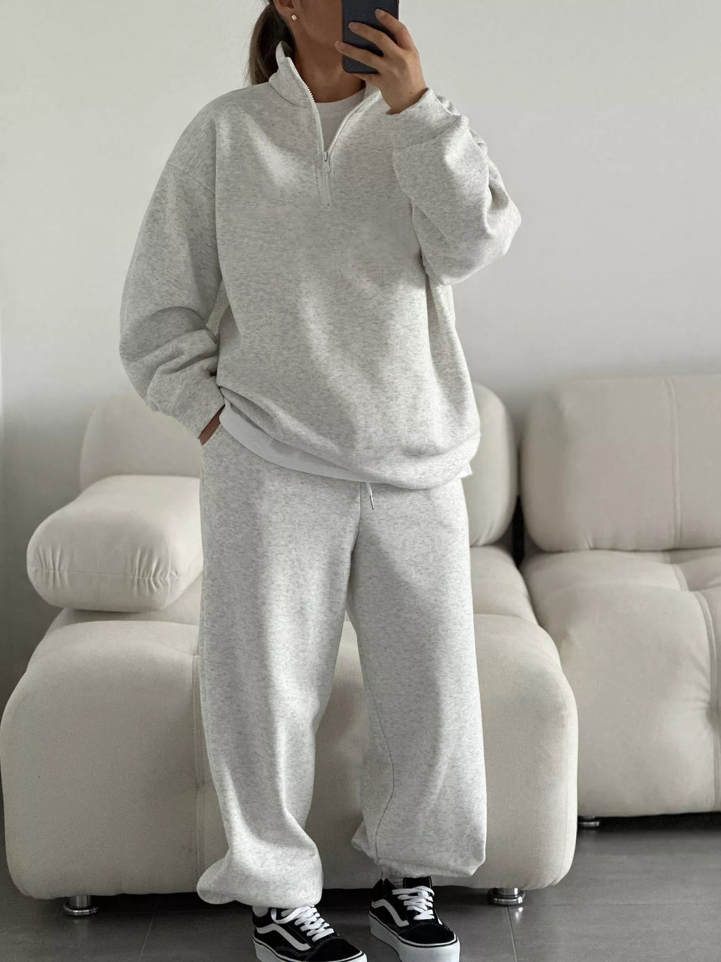 Quarter-zip Top Wide-leg Sweatpants Set (11)