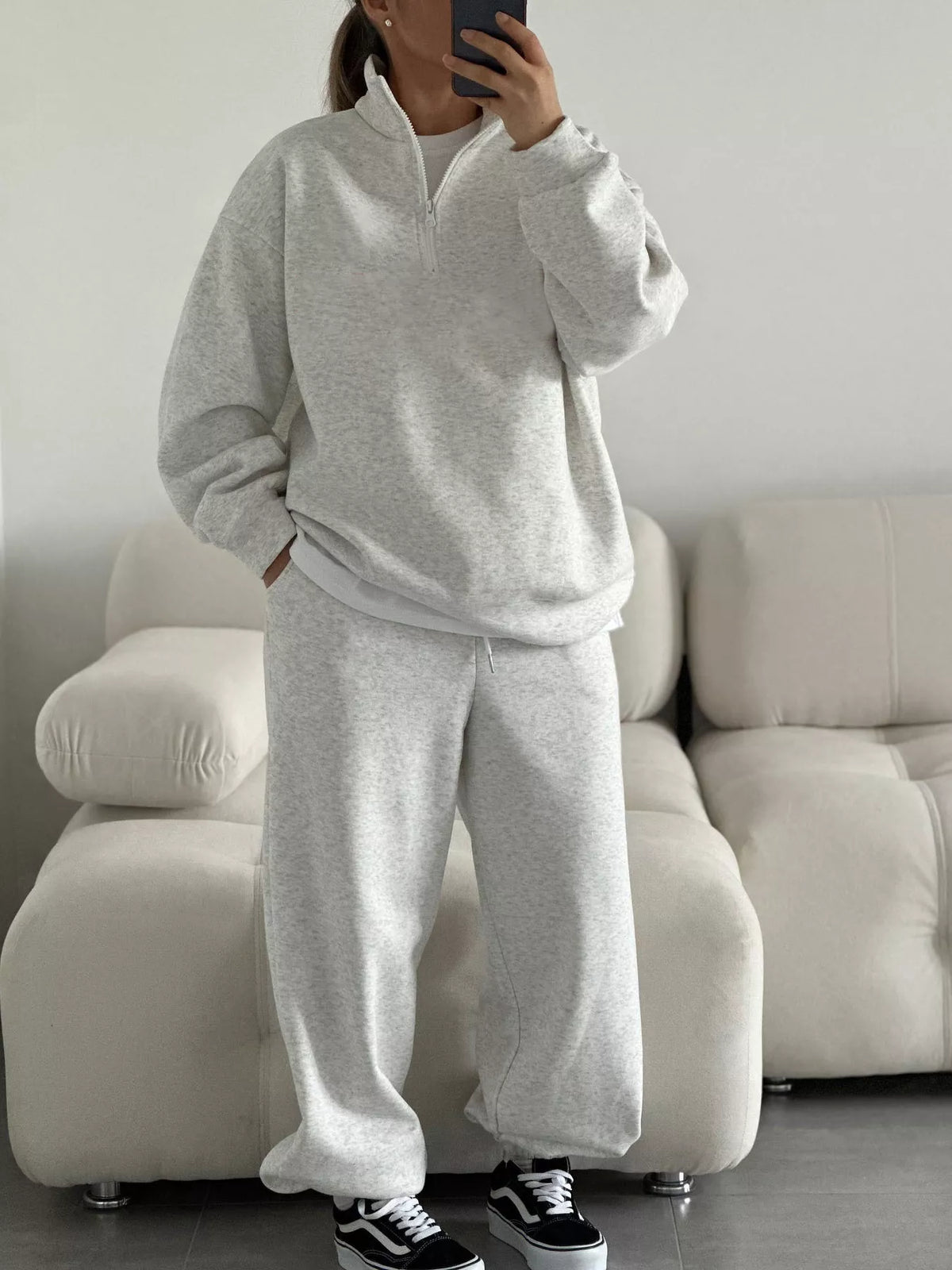 Quarter-zip Top Wide-leg Sweatpants Set (11)