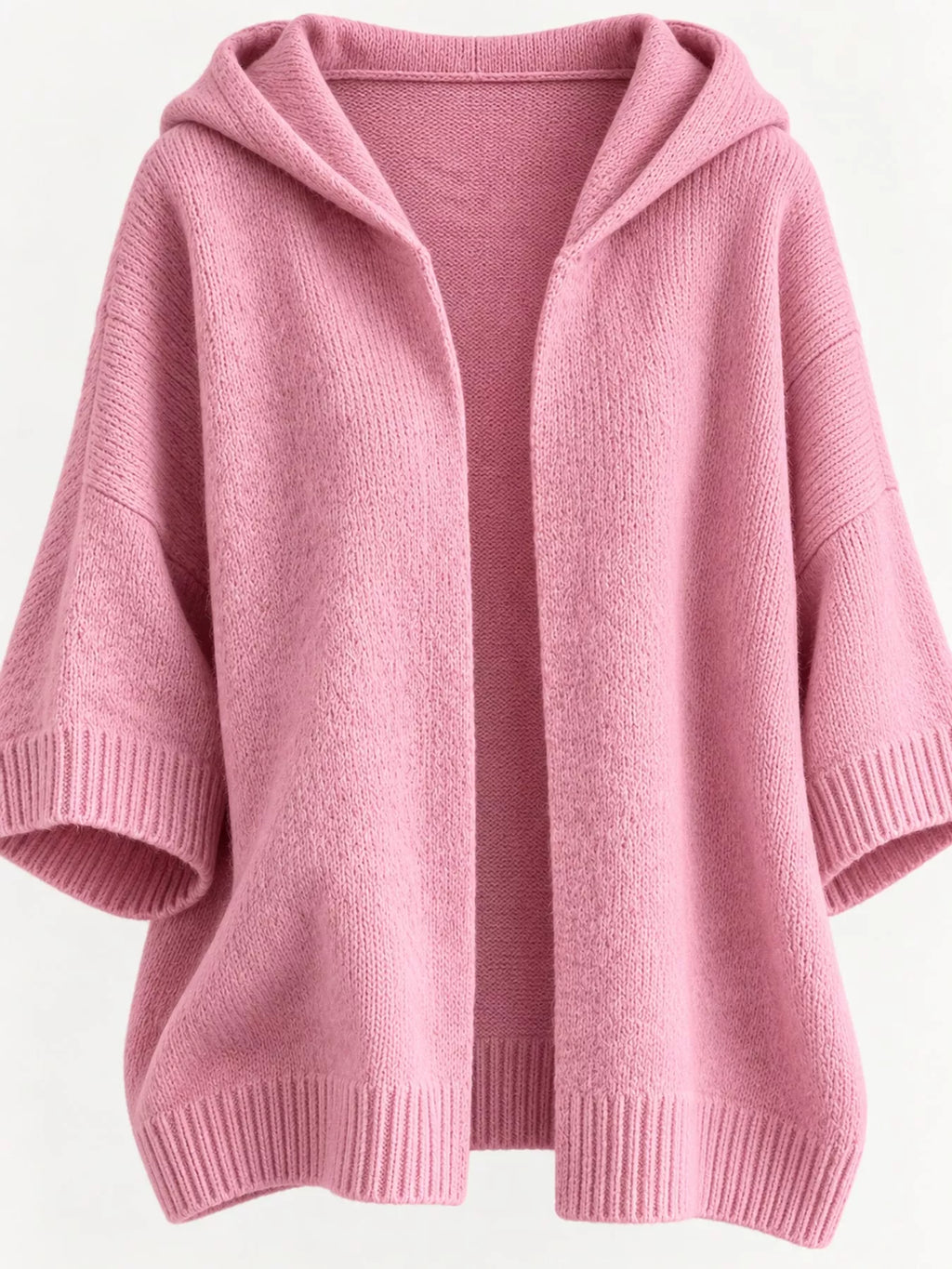 Full Size Hooded Open-front Knit Cardigan Plus (30)